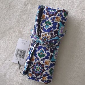Vera Bradley Cosmetic Roll Pouch in Blue, White, Green, Purple